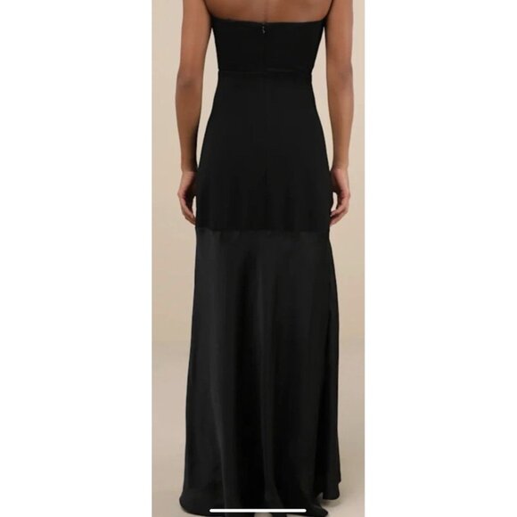 Lulus Compelling Style Long Strapless A-Line Maxi Dress Black S Small Silky NEW - Picture 4 of 16